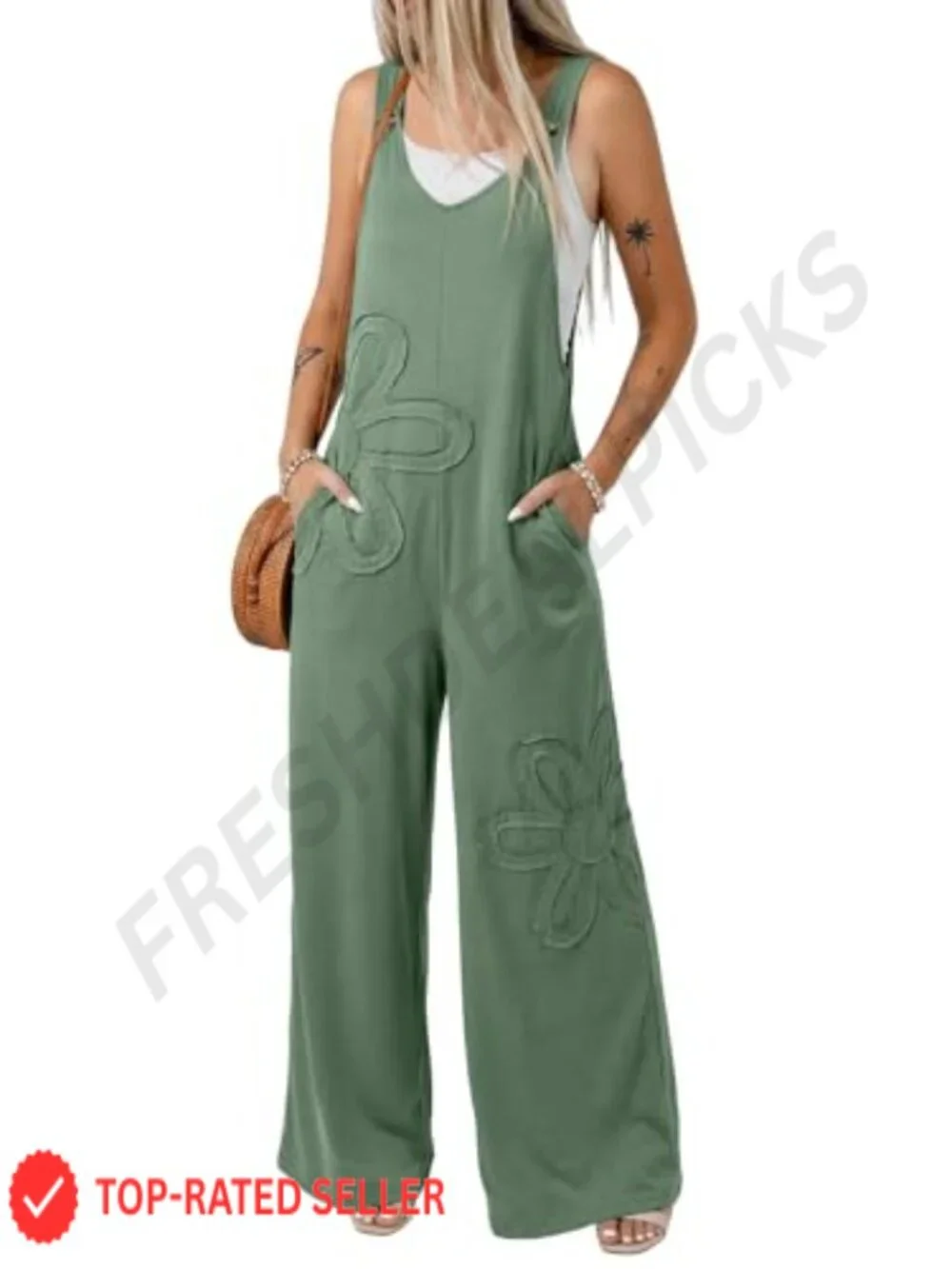 Bohemian Wide Leg Jumpsuit Romper with Pockets